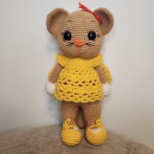 Handmade Crochet Mouse Toy in Yellow Dress